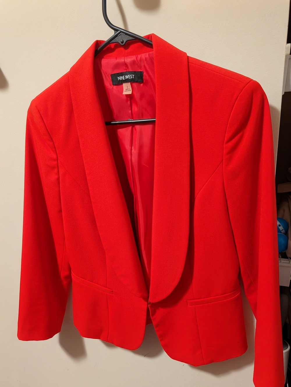 Nine West Bright Red Shawl Collar Blazer